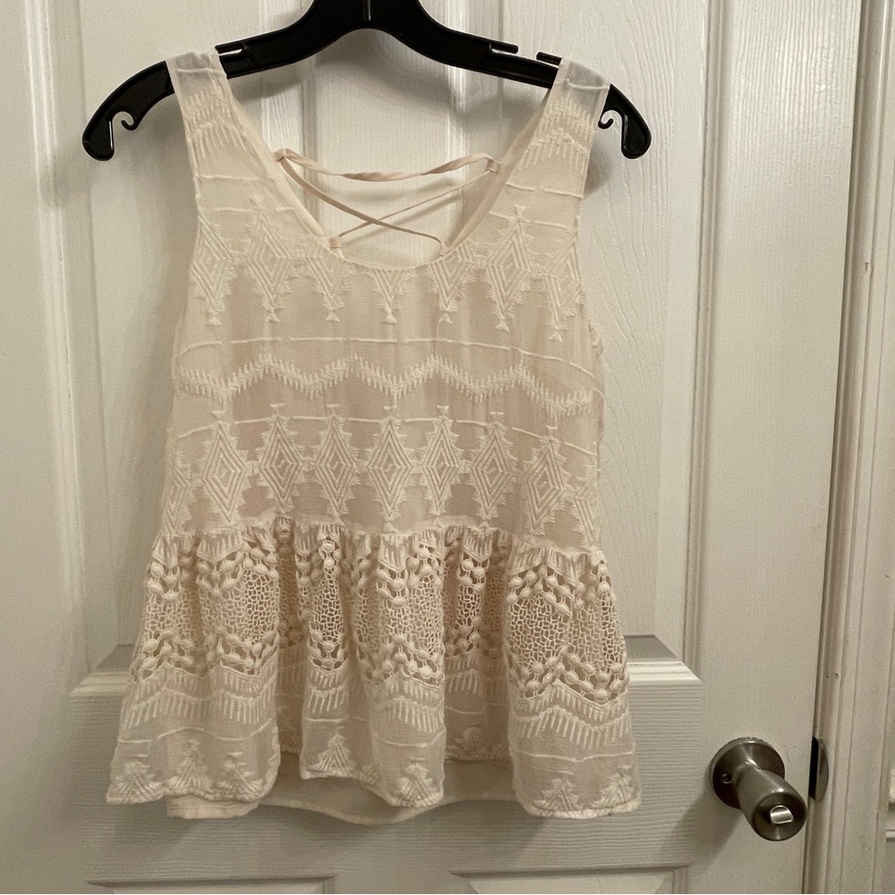 1.State Cream Sleeveless Embroidered Lace Tie Back Top size XS
